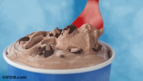 A Cup Of Ice Cream With A Red Spoon In It GIF