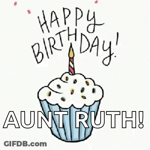 A Cupcake With A Candle On It And The Words `` Happy Birthday Aunt Ruth ! '' GIF