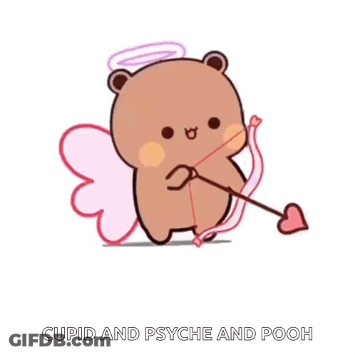 A Cupid And Psyche And Pooh Sticker With A Teddy Bear Holding A Bow And Arrow . GIF