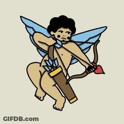 A Cupid Is Holding A Bow And Arrow With A Heart On It GIF