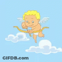 A Cupid With A Bow And Arrow Is Flying Through The Air GIF