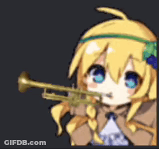 A Cute Anime Girl Is Playing A Trumpet . GIF