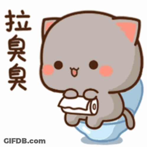 A Cute Cartoon Cat Is Sitting On A Toilet Holding A Roll Of Toilet Paper GIF