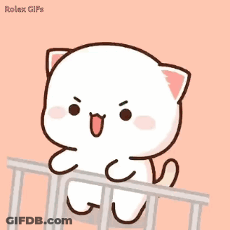 A Cute Cartoon Cat Is Sitting On Top Of A Railing . GIF