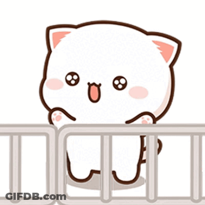 A Cute Cartoon Cat Is Standing Behind A Fence . GIF