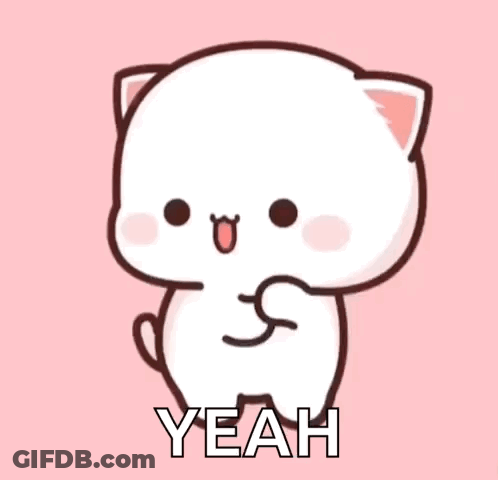 A Cute Cartoon Cat Is Standing On A Pink Background And Says Yeah . GIF