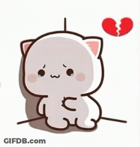 A Cute Cartoon Cat With A Broken Heart . GIF