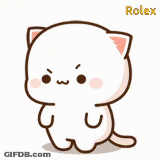 A Cute Cartoon Cat With A Rolex Logo On The Bottom Right GIF