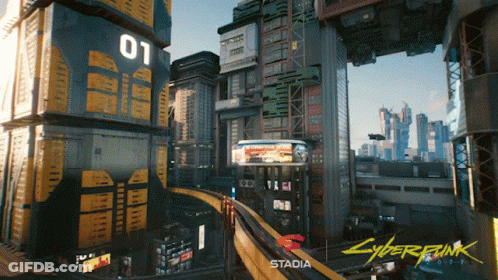 A Cyberpunk Video Game Called Stadia Is Being Played GIF