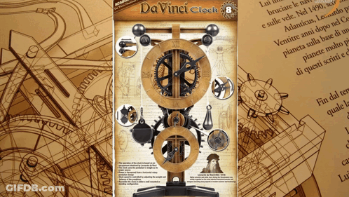 A Da Vinci Clock Is Displayed Next To A Drawing GIF
