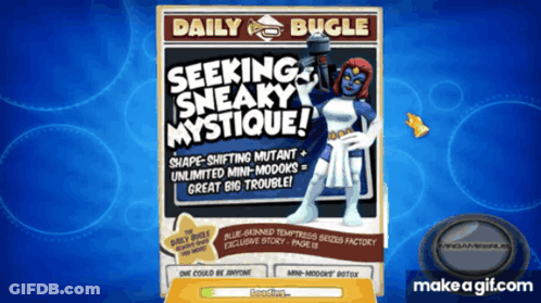 A Daily Bugle Advertisement With Mystique On The Cover GIF