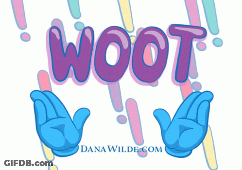 A Danawilde.com Logo With The Word Woot In Purple Letters GIF