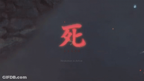 A Dark Background With Chinese Writing And The Words Death Hesitation Is Defeat GIF