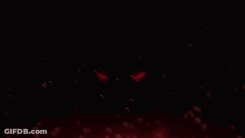 A Dark Background With Red Eyes And Bubbles Floating Around GIF