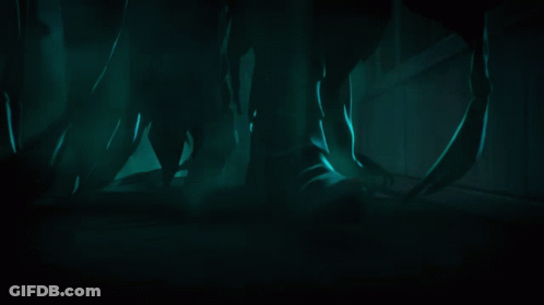 A Dark Room With A Few Glowing Objects In It GIF