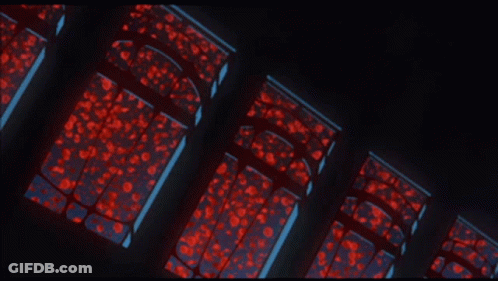 A Dark Room With A Lot Of Red Lights On GIF