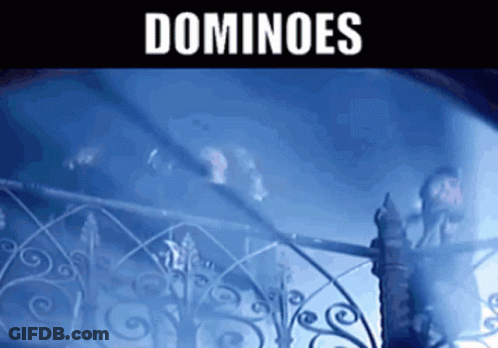 A Dark Room With The Word Dominoes On The Top GIF