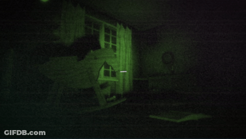 A Dark Room With The Word Paranormal On The Bottom GIF