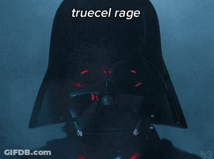 A Darth Vader Helmet With The Words Truecel Rage Written On It GIF