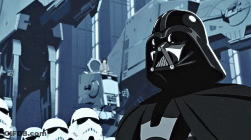 A Darth Vader Stands In Front Of A Group Of Stormtroopers GIF