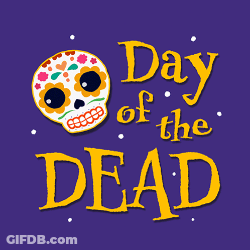 A Day Of The Dead Advertisement With A Sugar Skull GIF