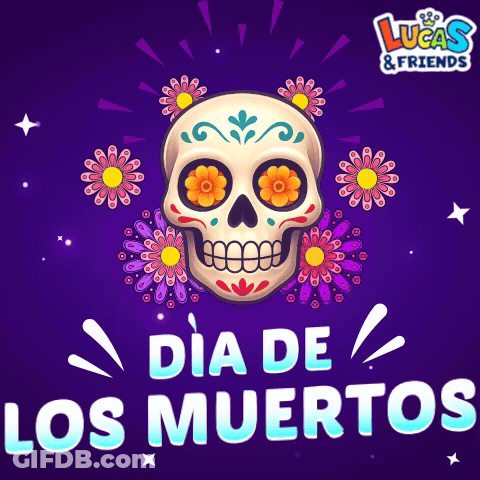 A Day Of The Dead Poster With A Sugar Skull GIF