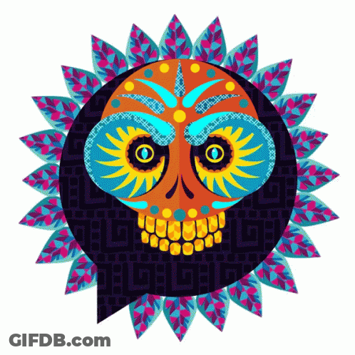 A Day Of The Dead Skull With A Speech Bubble Surrounding It GIF