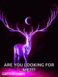 A Deer With Purple Antlers And A Crescent Moon In The Background GIF