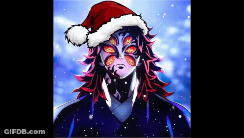 A Demon With A Santa Hat On His Head GIF