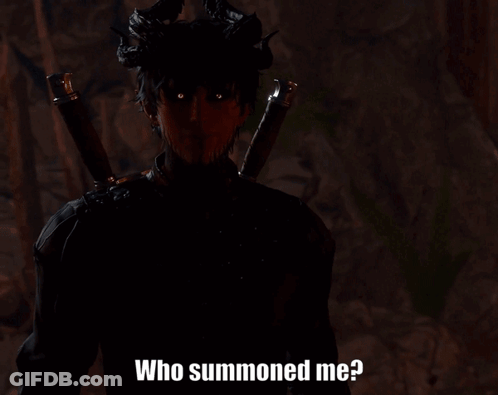 A Demon With Horns And A Sword Says Who Summoned Me GIF