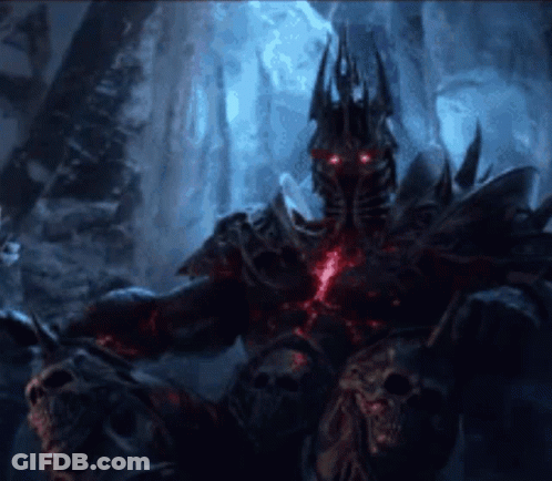 A Demon With Red Eyes And A Crown Is Sitting On A Rock In A Cave . GIF