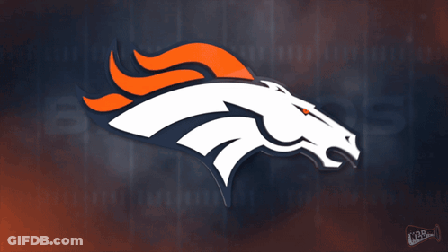 A Denver Broncos Logo Is Displayed On A Dark Blue Background GIF