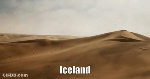 A Desert Landscape With The Word Iceland On The Bottom Right GIF