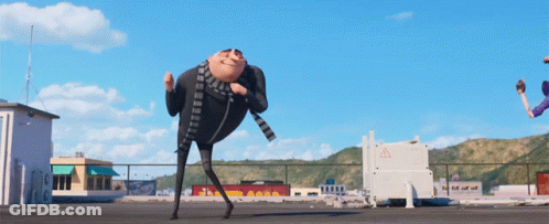 A Despicable Me Character Is Dancing On A Roof GIF