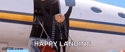 A Despicable Me Character Is Getting Off An Airplane GIF