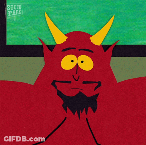 A Devil From South Park With Yellow Horns GIF