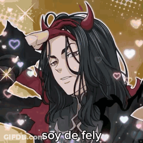 A Devil With Horns On His Head And The Words Soy De Fely On The Bottom GIF