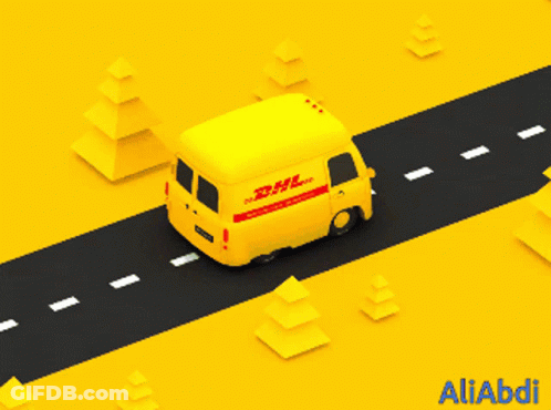 A Dhl Delivery Van Is Driving Down A Road GIF