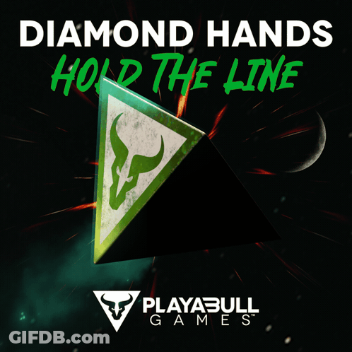 A Diamond Hands Hold The Line Poster With A Bull On It GIF