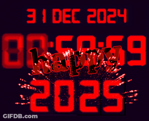 A Digital Screen Displays The Date Of 31 Dec 2024 And The Year 2025 GIF