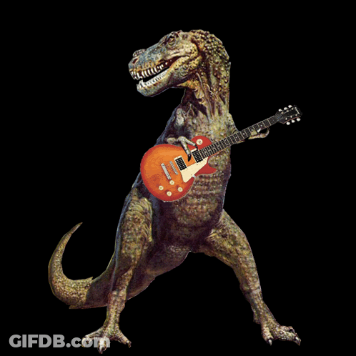 A Dinosaur Is Playing A Red Gibson Guitar GIF