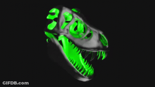 A Dinosaur Skull Is Surrounded By Green And White Circles . GIF