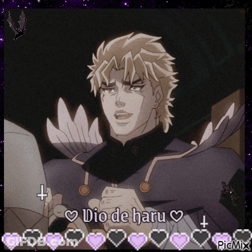 A Dio De Haru Picture With Hearts Around It GIF