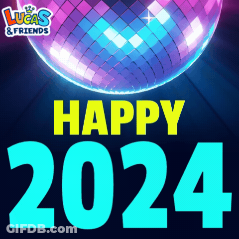 A Disco Ball With The Words Happy 2024 Written Below It GIF