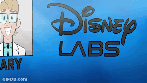 A Disney Labs Logo With A Picture Of A Man In A Lab Coat GIF