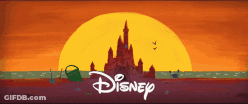 A Disney Logo With A Castle In The Background And A Bucket In The Foreground GIF