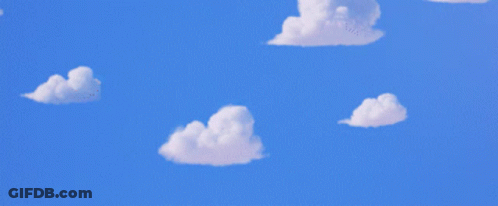 A Disney Pixar Toy Story 4 Logo With Clouds Behind It GIF