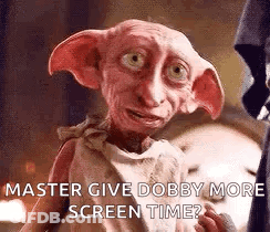 A Dobby From Harry Potter Is Standing Next To A Clock . GIF