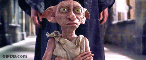 A Dobby From Harry Potter Standing Next To A Person GIF