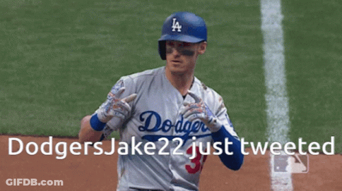 A Dodgers Baseball Player Runs Towards Home Plate GIF